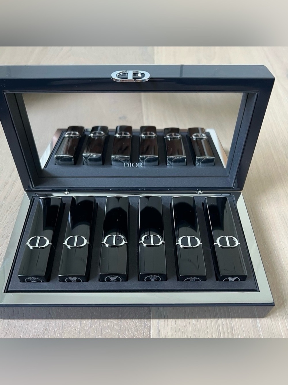 Dior Six-Piece Lipstick Collection in Black and Silver.
